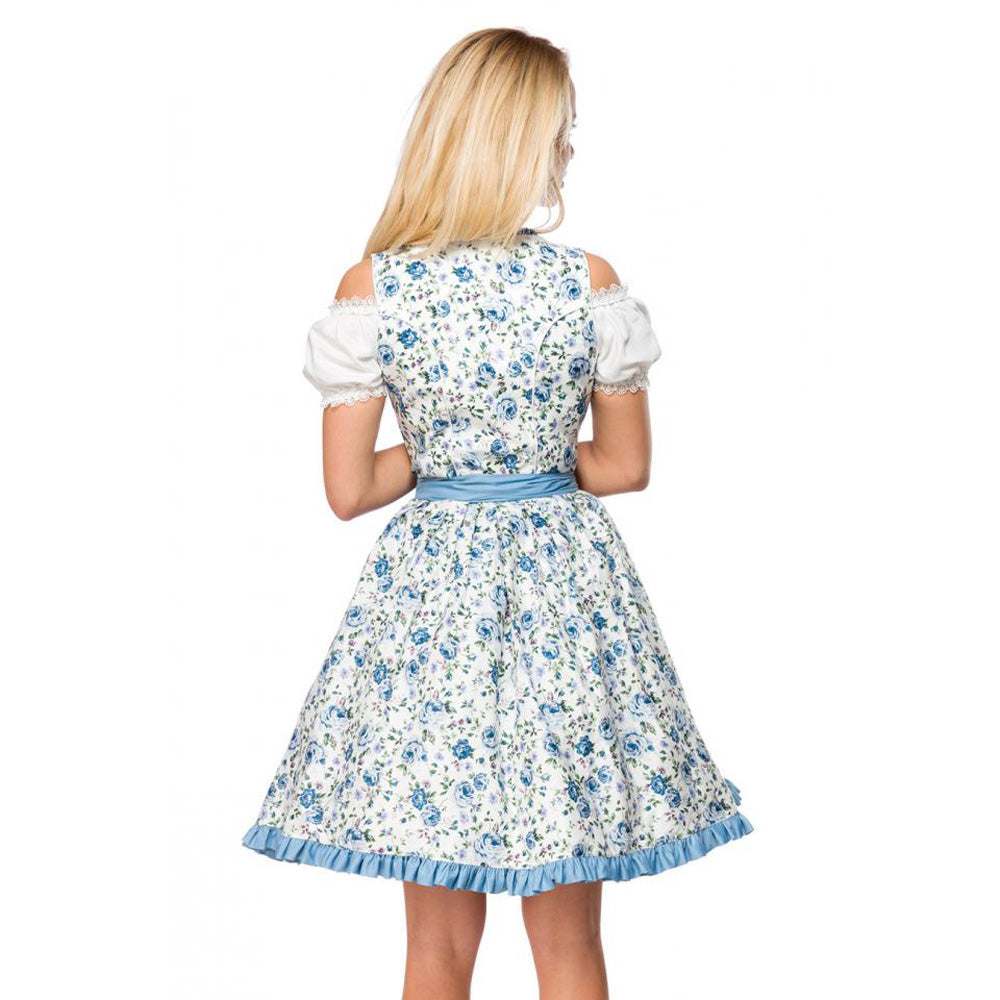Dirndline Romantisches Blümchendirndl Weiß-Blau