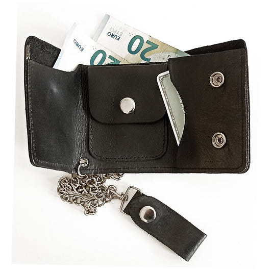 Ledergeldbeutel Schwarz mit Kette