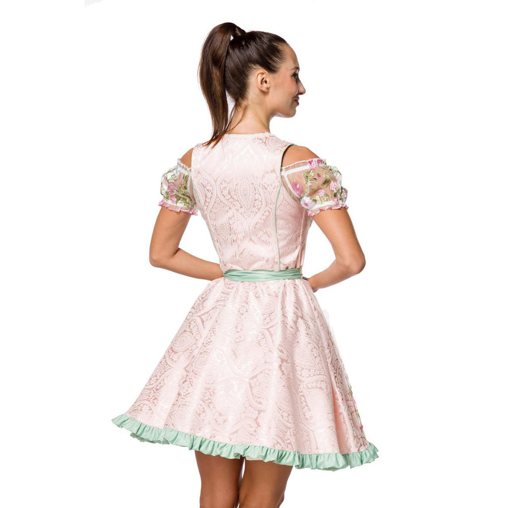 Dirndline Mini Brokat Dirndl Türkis-Rosa