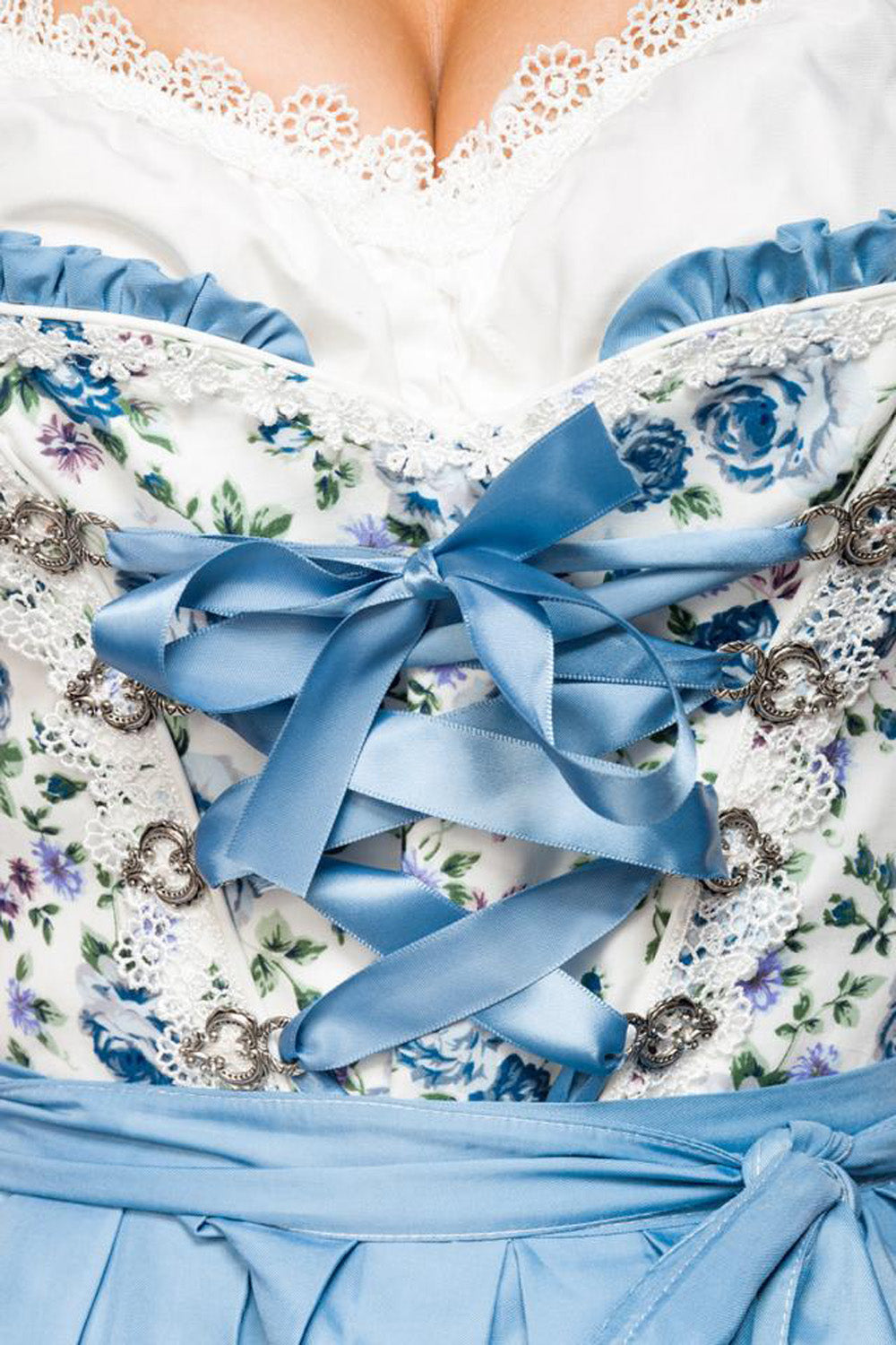 Dirndline Romantisches Blümchendirndl Weiß-Blau