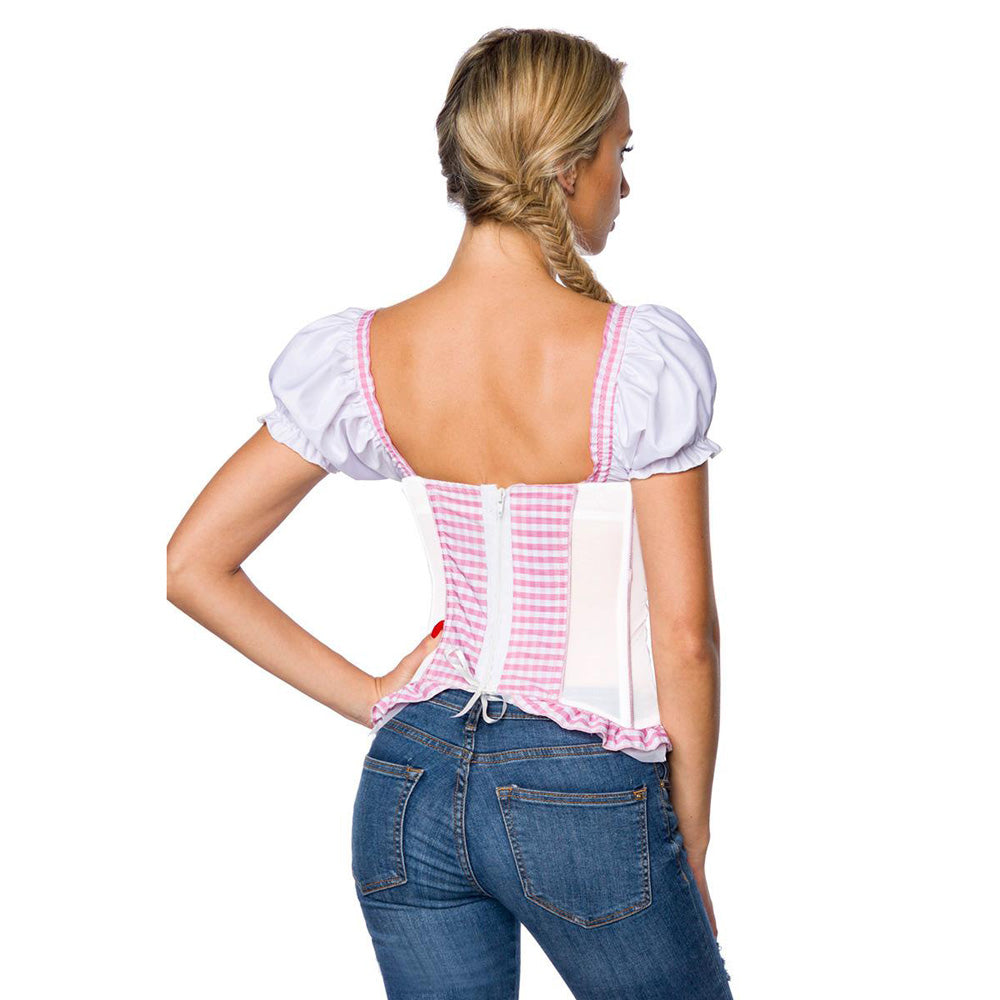 Dirndline Trachtenmieder mit Push Up in Rosa Weiß