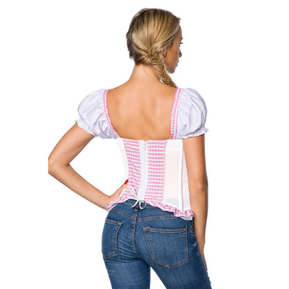 Dirndline Trachtenmieder mit Push Up in Rosa Weiß
