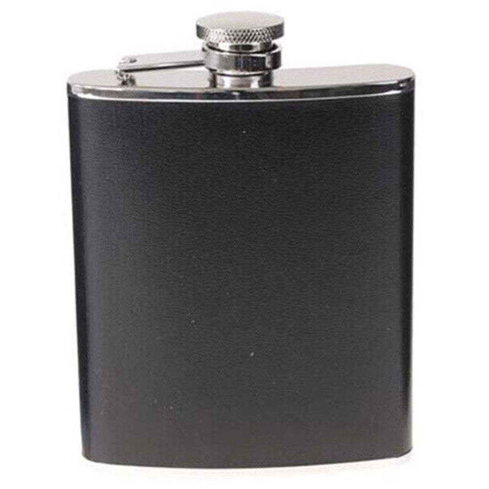 MFH Flachmann 170 ml Schwarz Lederoptik Edelstahl