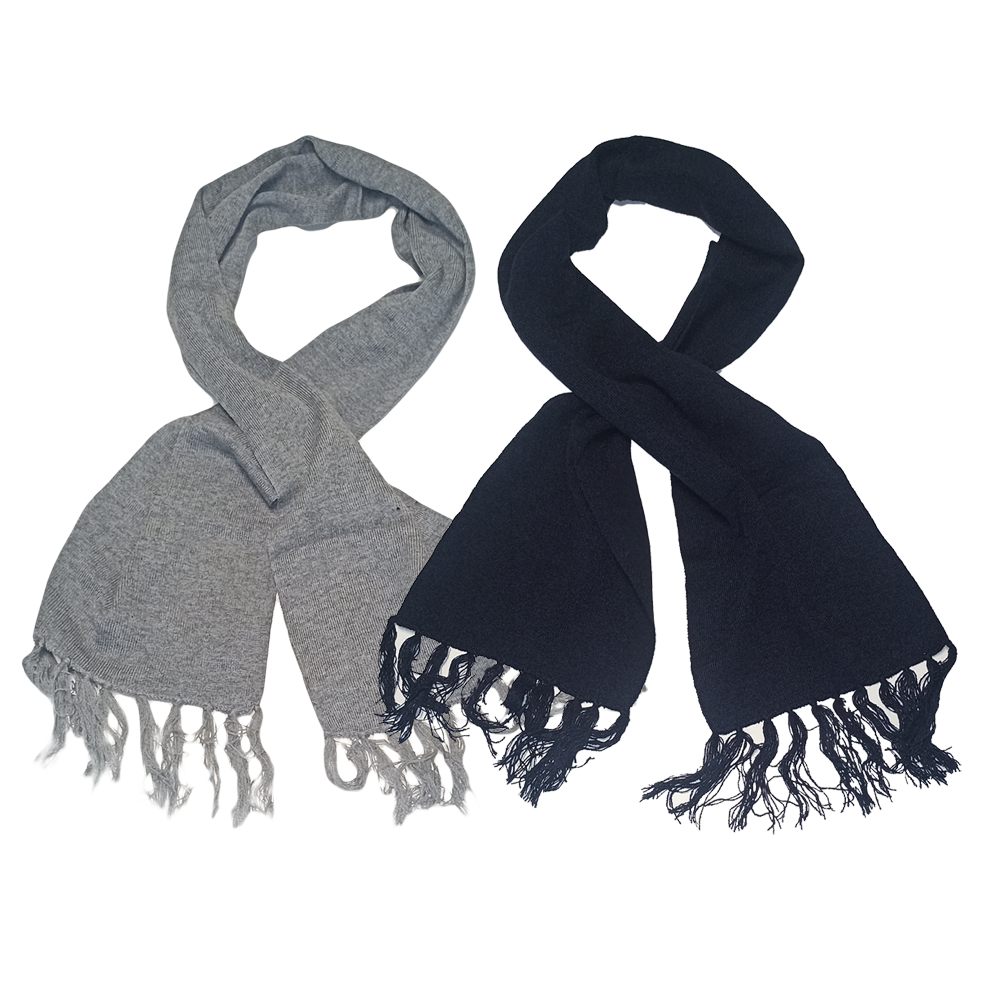 MFH Strickschal mit Fransen fein gestrickt Grau und Blau