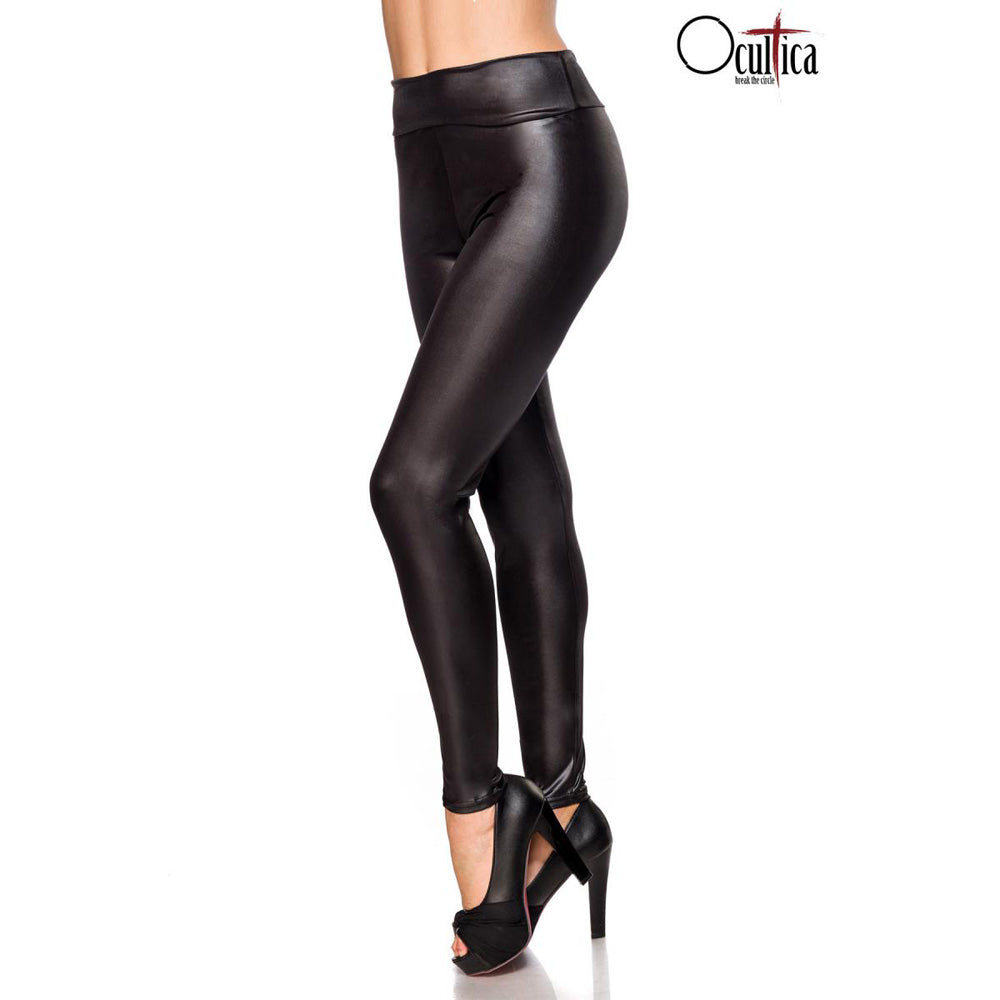 Damen Wetlook Leggings Schwarz Ocultica