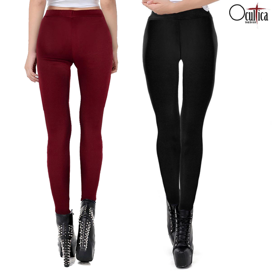 Damen Winter Leggings Schwarz Rot Ocultica